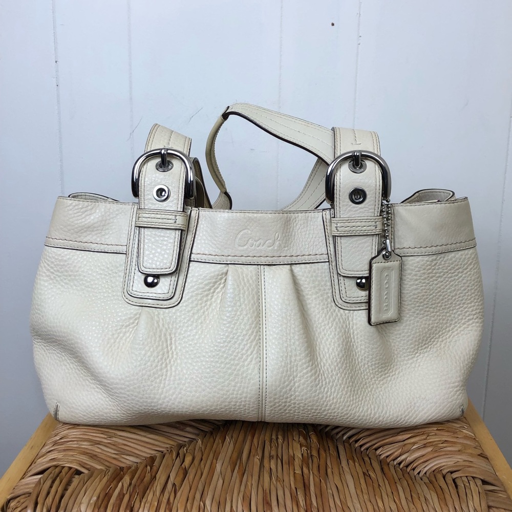 Coach Ivory‎ Pebbled Pleated Leather Shopper Tote